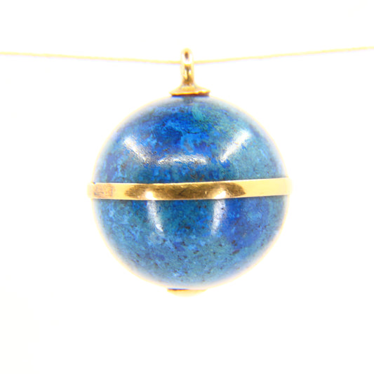 Vintage Lapis Lazuli Ball Pendant 18k & 9k Yellow Gold Mounted Sphere Charm