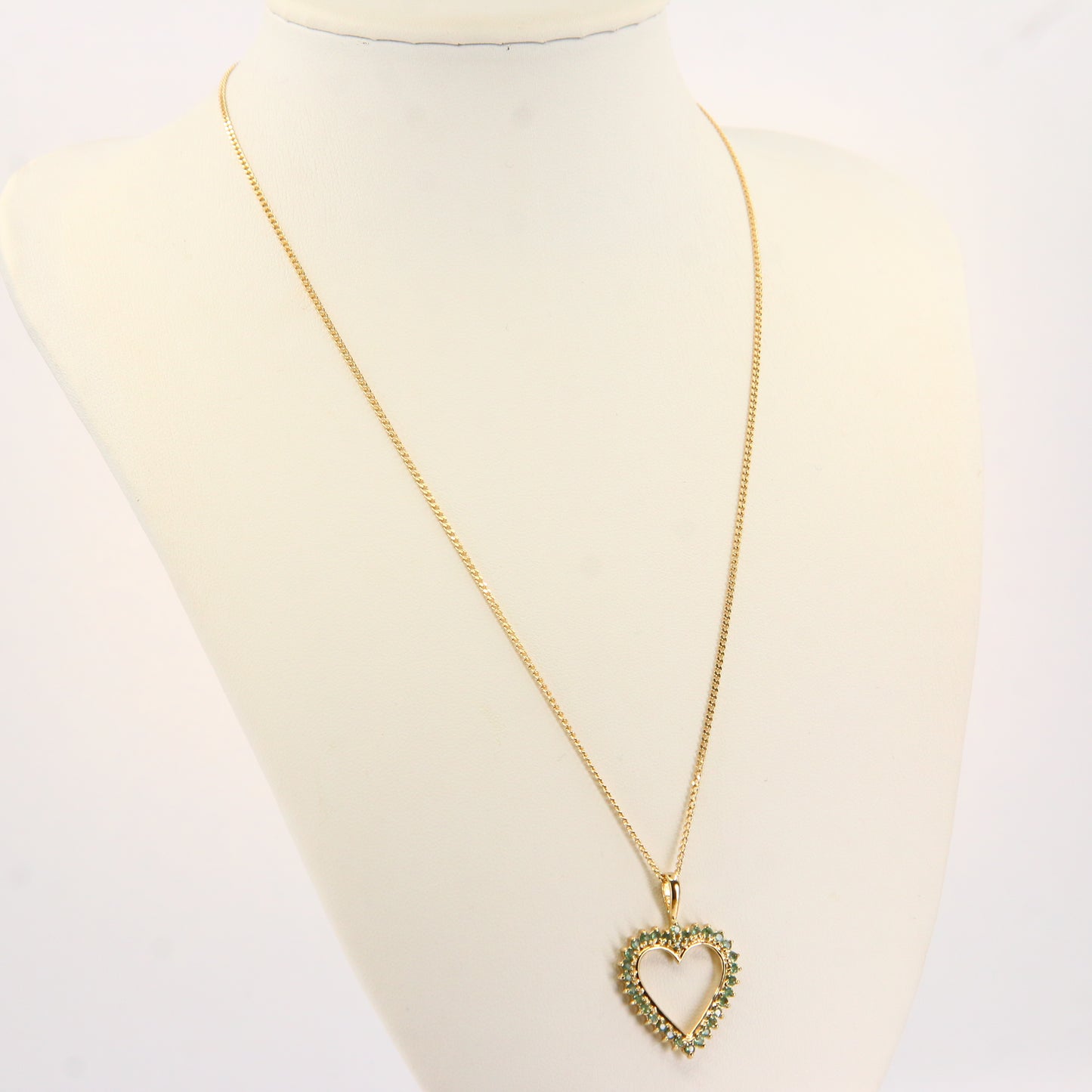 Vintage 9ct Green Alexandrite Heart Pendant Necklace 17.5 INCH Hallmarked Gold Boxed Gift