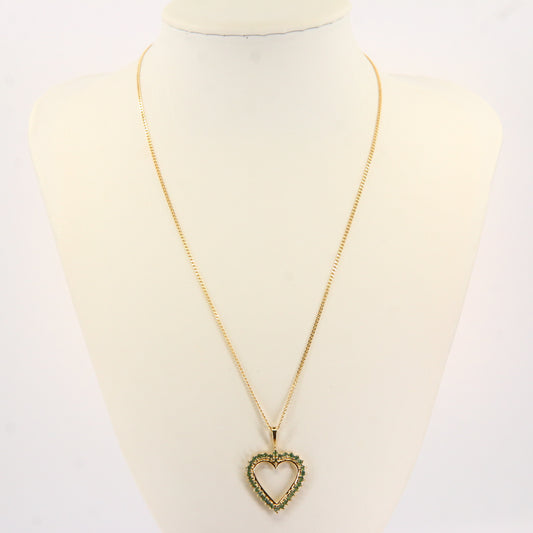 Vintage 9ct Green Alexandrite Heart Pendant Necklace 17.5 INCH Hallmarked Gold Boxed Gift