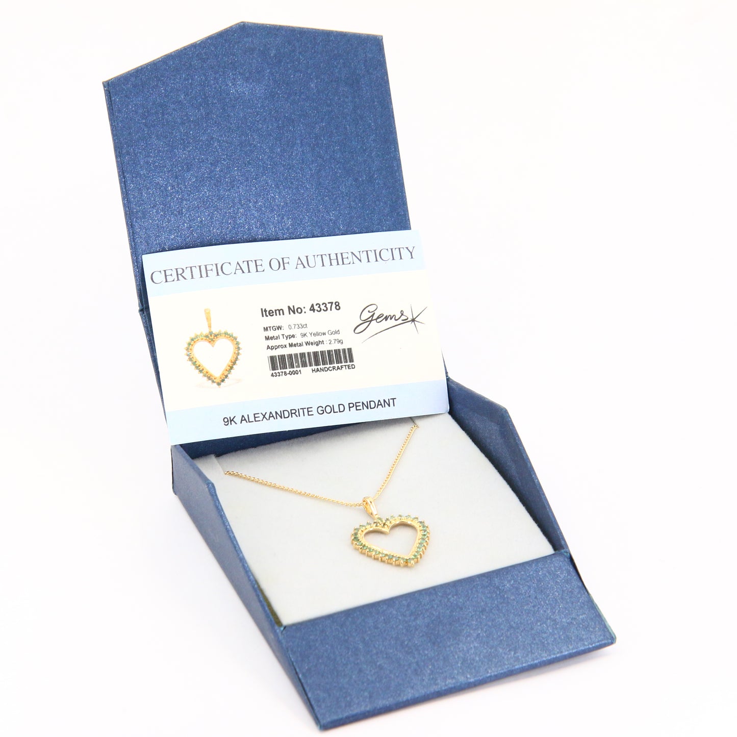 Vintage 9ct Green Alexandrite Heart Pendant Necklace 17.5 INCH Hallmarked Gold Boxed Gift