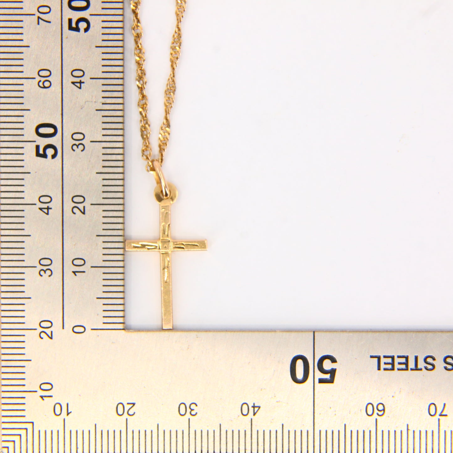 Vintage 9ct Gold Cross Pendant Necklace 20.5" Singapore Chain Gift