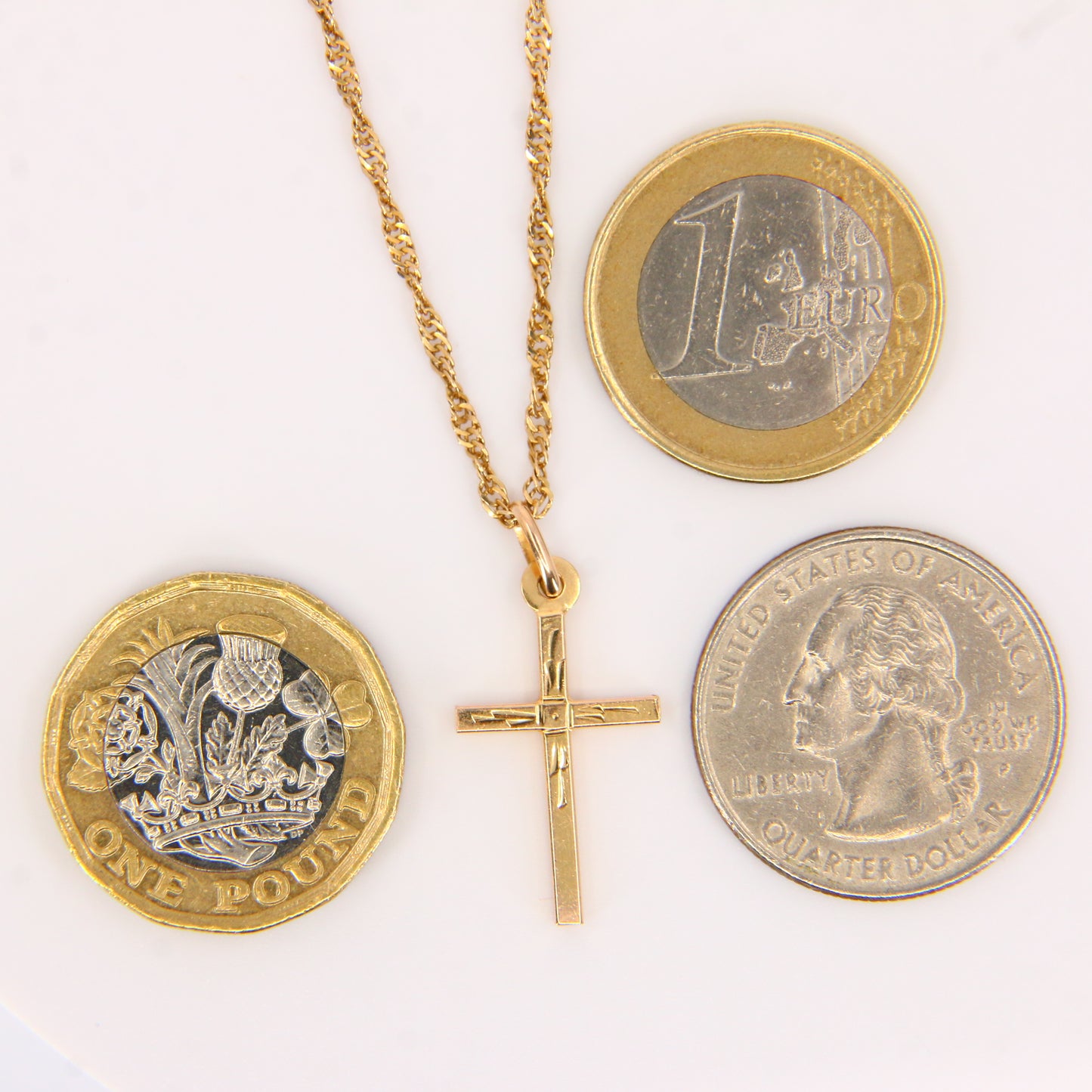 Vintage 9ct Gold Cross Pendant Necklace 20.5" Singapore Chain Gift