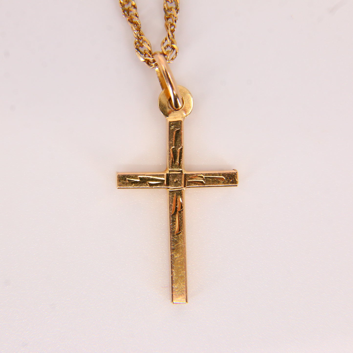 Vintage 9ct Gold Cross Pendant Necklace 20.5" Singapore Chain Gift