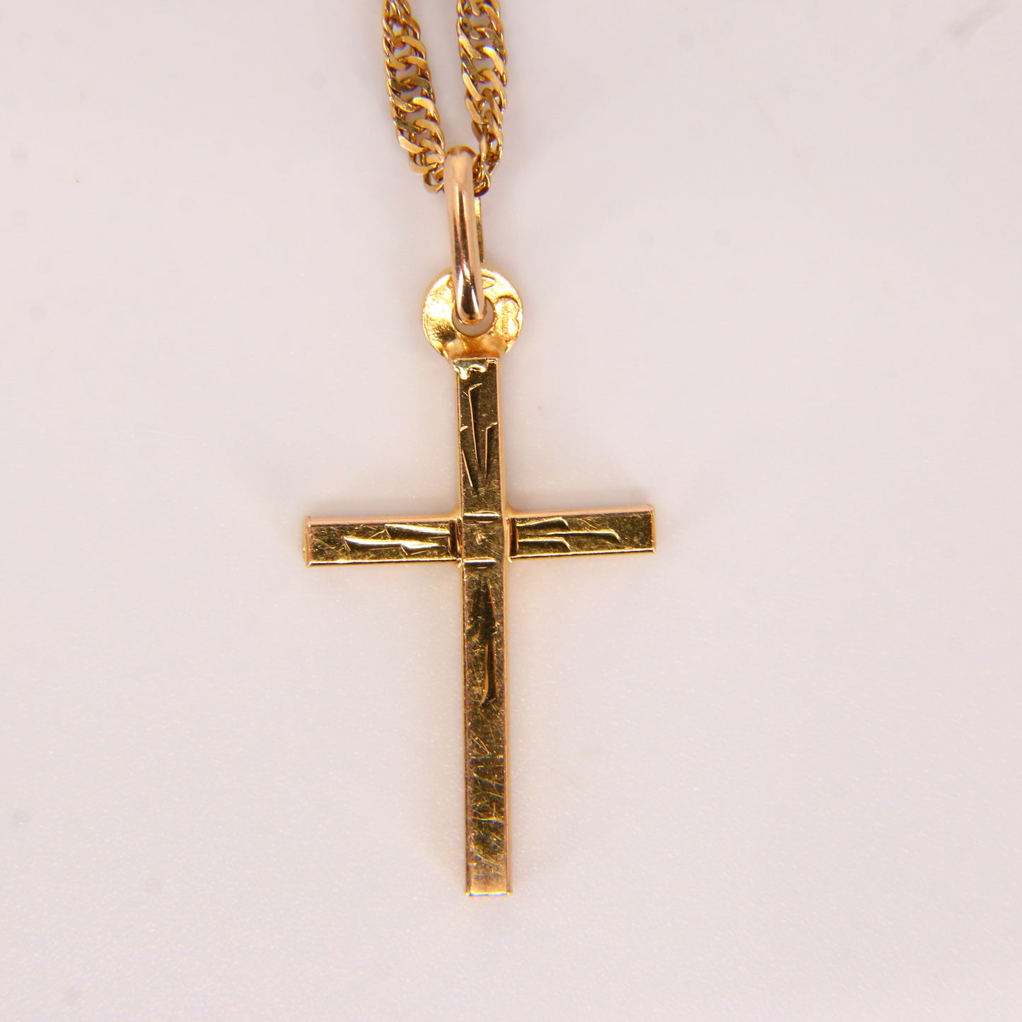 Vintage 9ct Gold Cross Pendant Necklace 20.5" Singapore Chain Gift