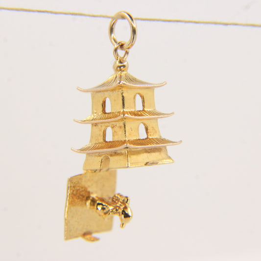 Vintage 9ct Yellow Gold Hallmarked Opening Asian Temple Worker Charm Pendant Gift
