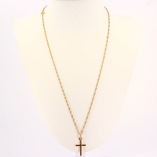 Vintage 9ct Gold Cross Pendant Necklace 20.5" Singapore Chain Gift