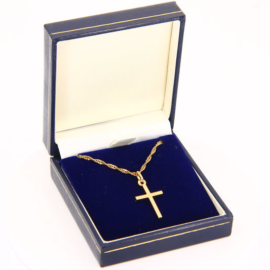 Vintage 9ct Gold Cross Pendant Necklace 20.5" Singapore Chain Gift