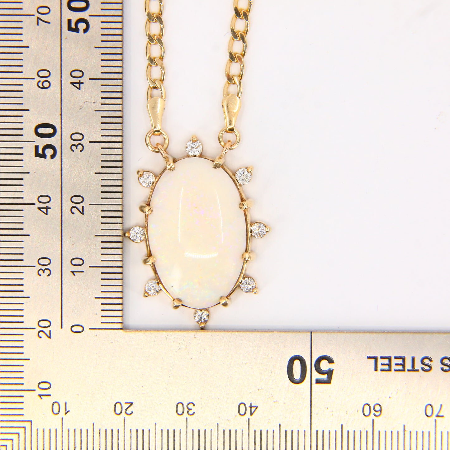 Vintage 9ct Opal CZ Pendant 15 INCH Chain Necklace Hallmarked 9 Carat Yellow Gold Boxed