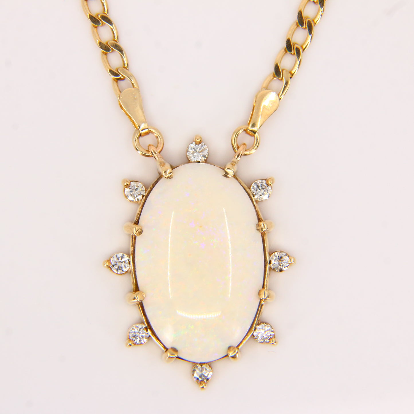 Vintage 9ct Opal CZ Pendant 15 INCH Chain Necklace Hallmarked 9 Carat Yellow Gold Boxed