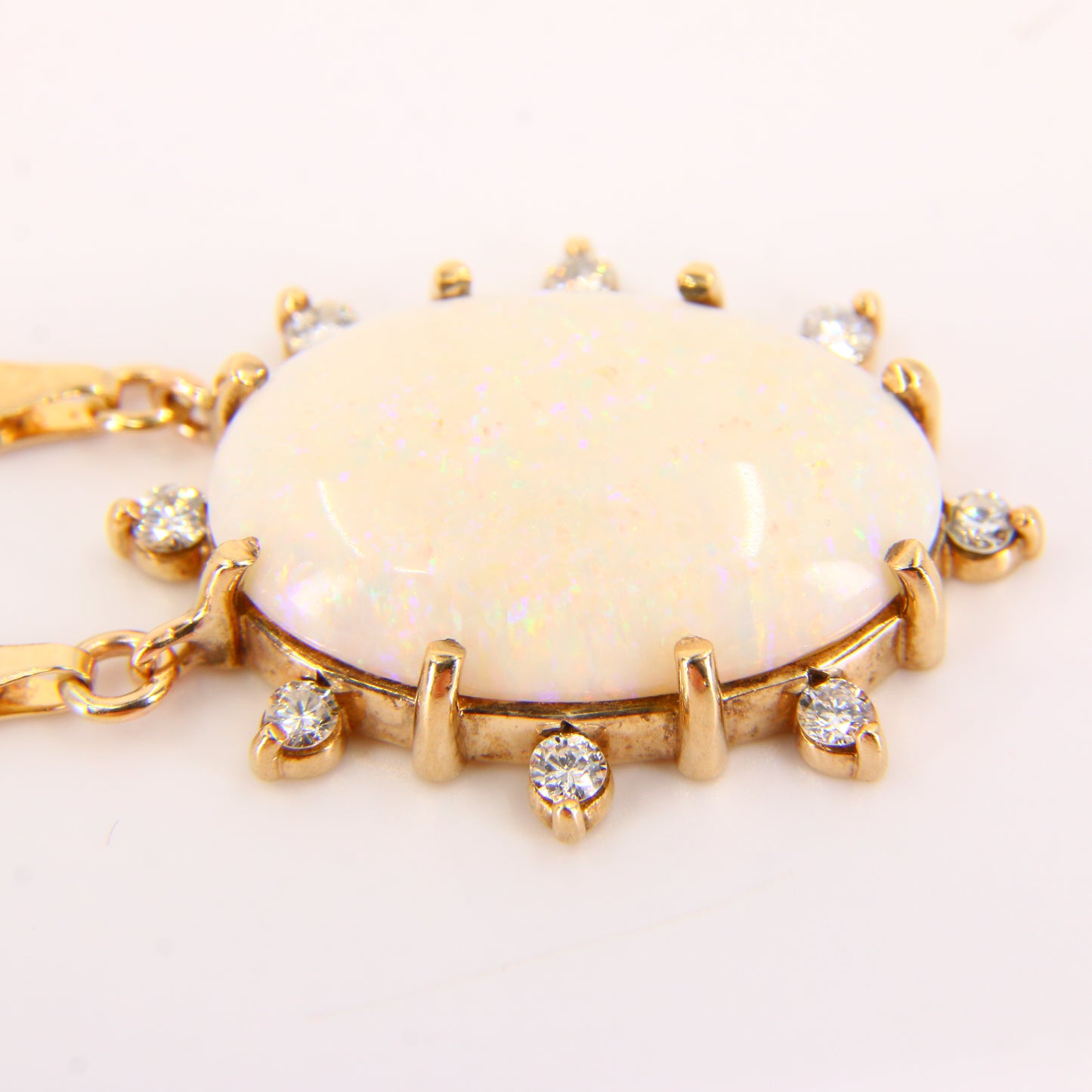 Vintage 9ct Opal CZ Pendant 15 INCH Chain Necklace Hallmarked 9 Carat Yellow Gold Boxed