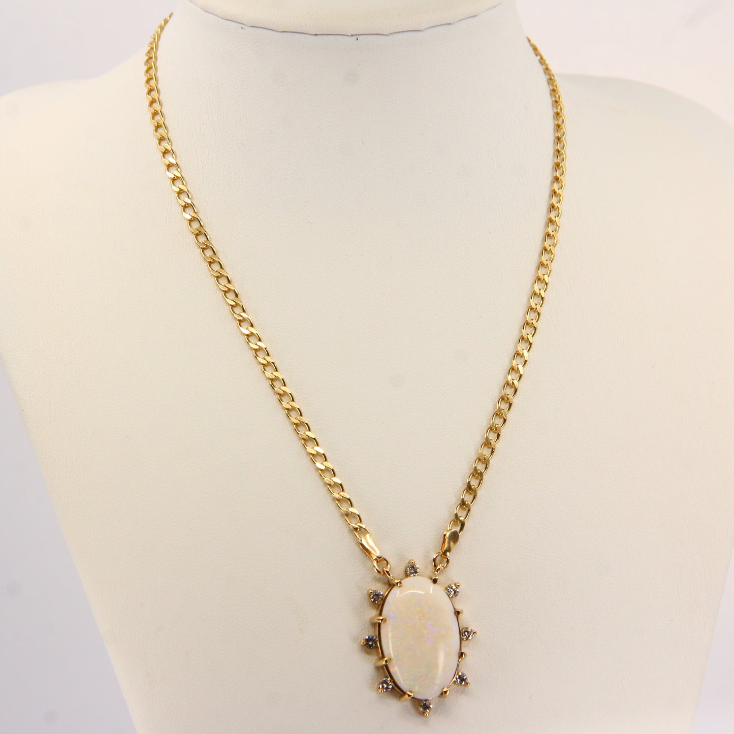 Vintage 9ct Opal CZ Pendant 15 INCH Chain Necklace Hallmarked 9 Carat Yellow Gold Boxed