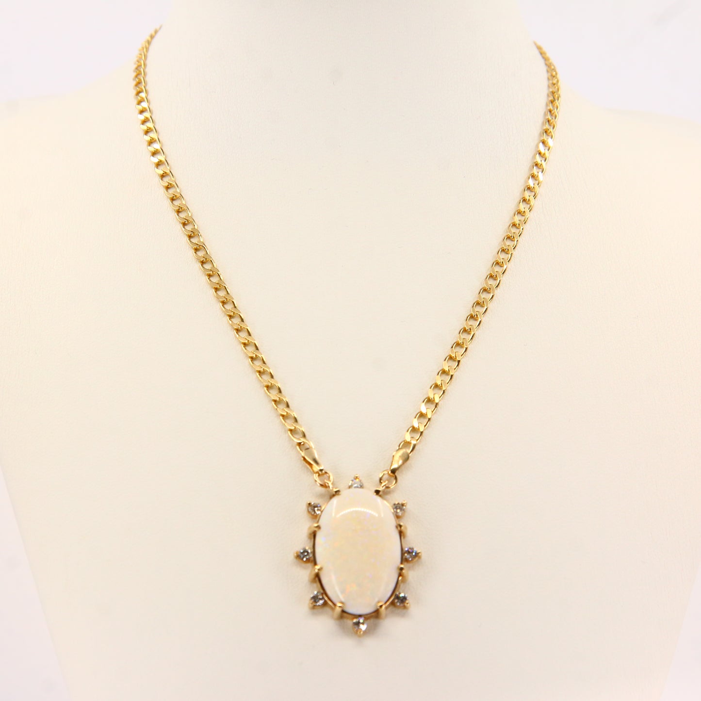 Vintage 9ct Opal CZ Pendant 15 INCH Chain Necklace Hallmarked 9 Carat Yellow Gold Boxed