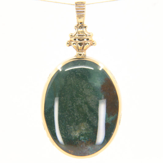 Vintage 9ct Gold Hallmarked 1995 Malachite & Blue John Agate Large Pendant Gift