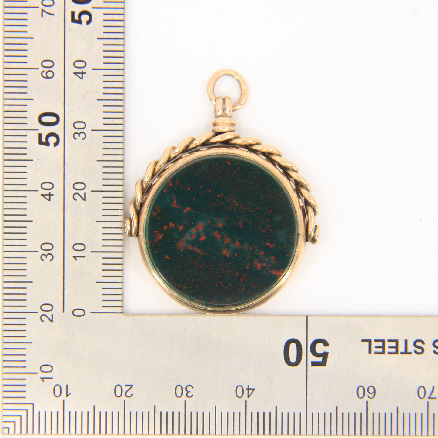 Antique Large 9ct Gold Hallmarked Bloodstone Carnelian Spinner Pendant Charm