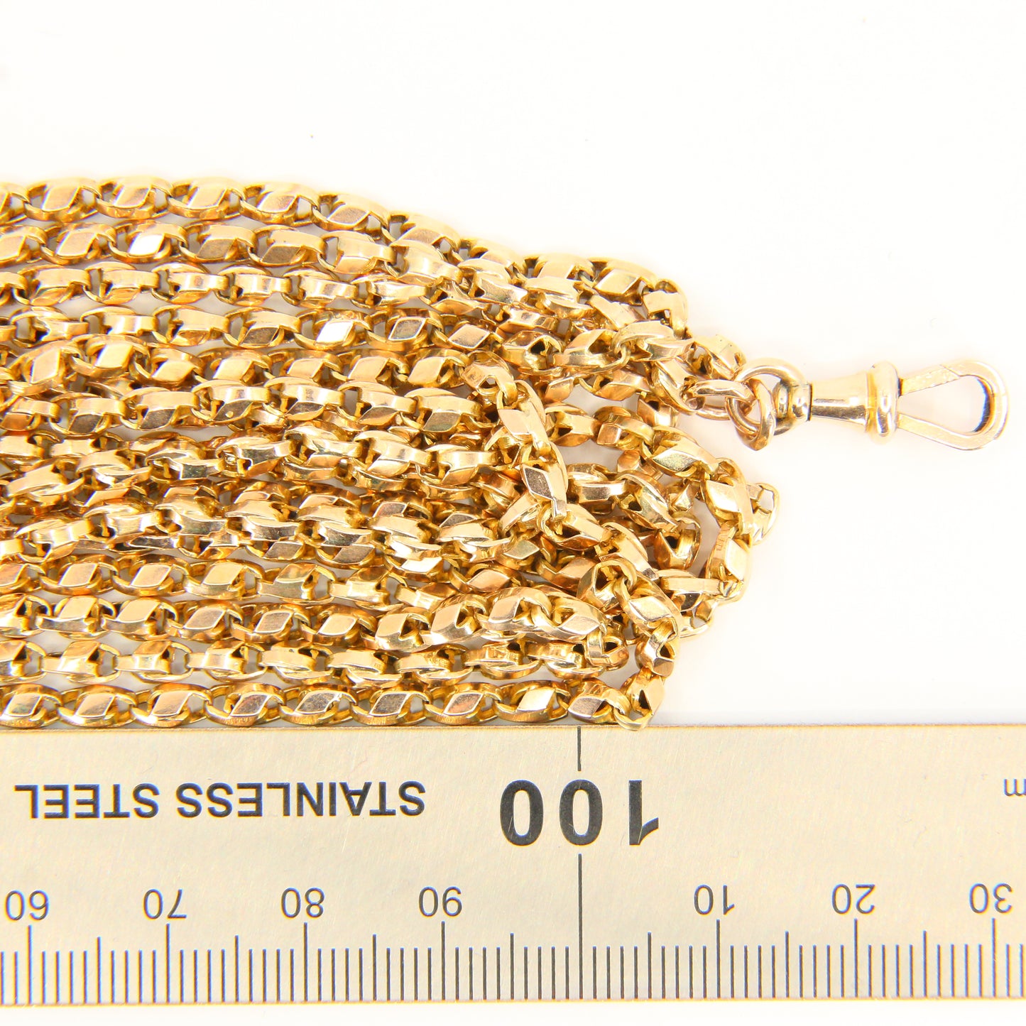 Antique 62" Long Muff Guard Chain Gold Necklace 9ct Yellow Gold Chain Necklace