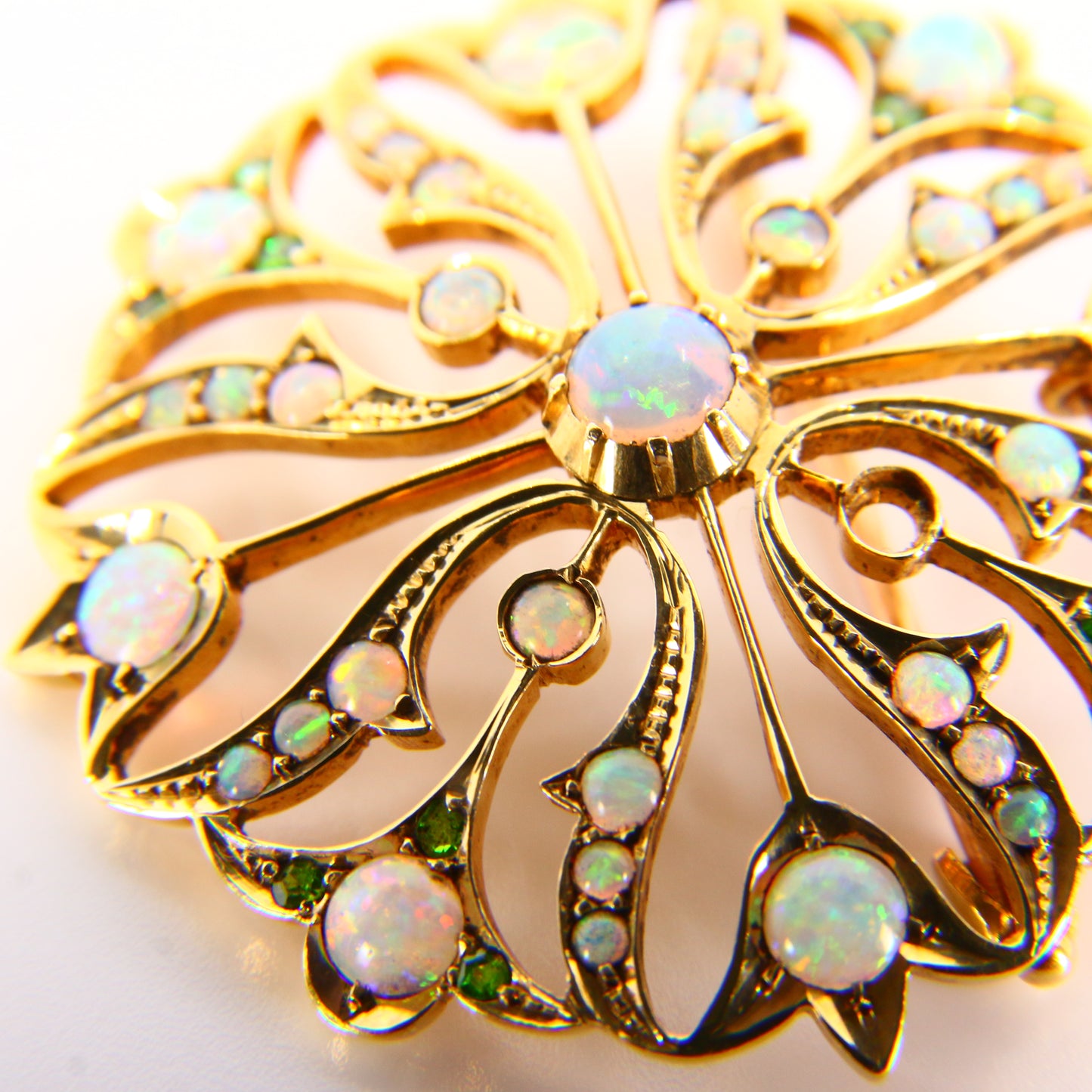 Antique 15K Opal & Emerald Pendant Brooch – Solid Yellow Gold Victorian Piece