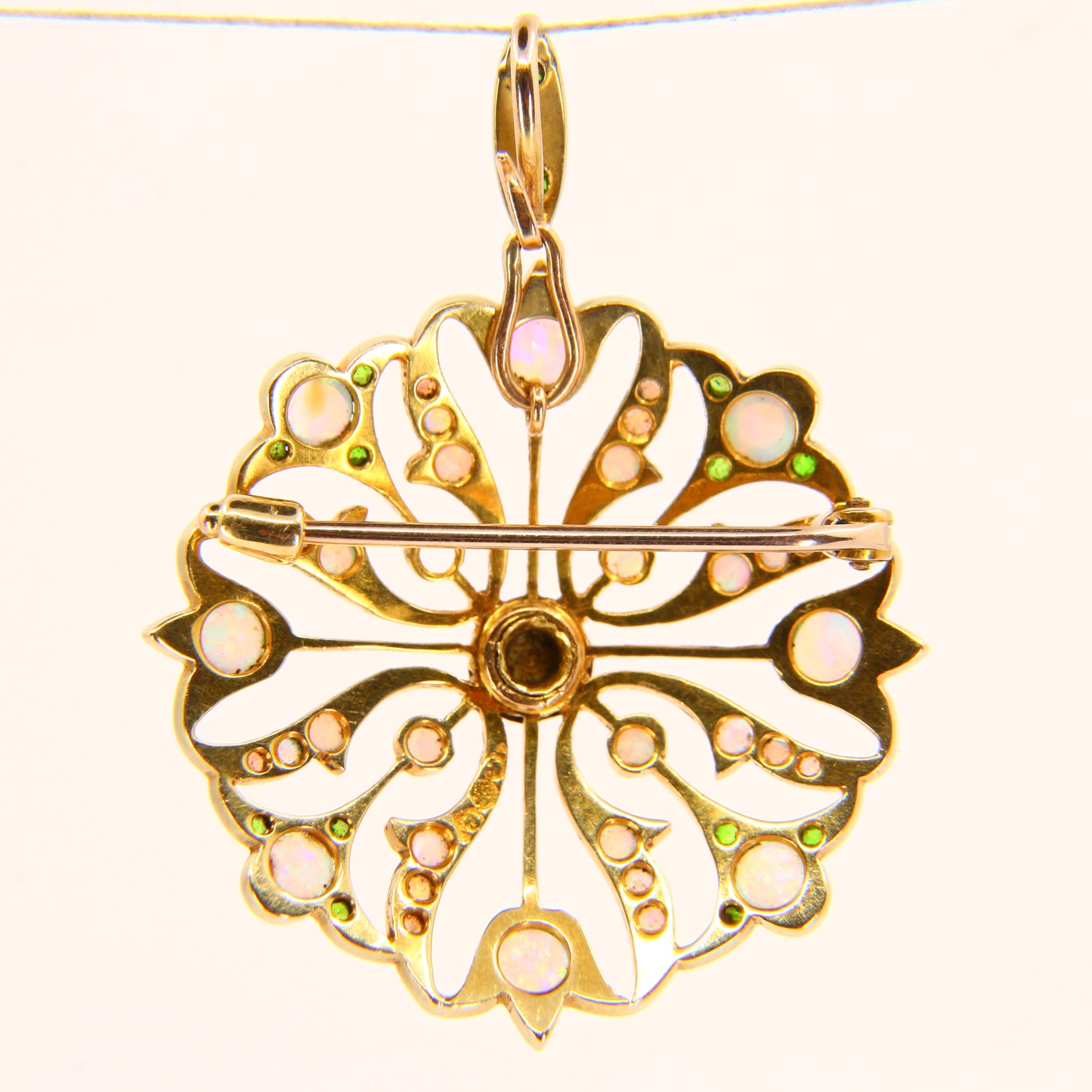 Antique 15K Opal & Emerald Pendant Brooch – Solid Yellow Gold Victorian Piece