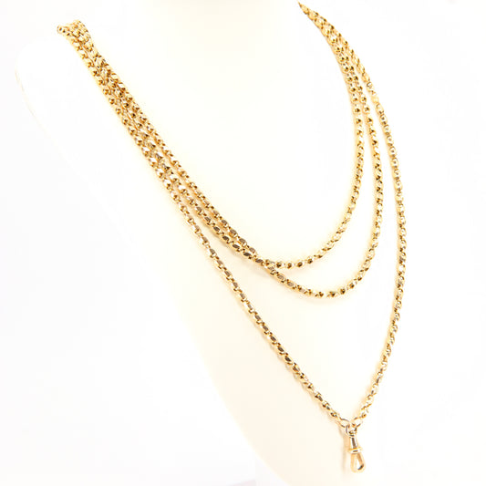 Antique 62" Long Muff Guard Chain Gold Necklace 9ct Yellow Gold Chain Necklace