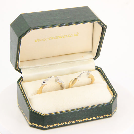 Vintage 18K Two Tone Italian Twist Hoop Earrings Textured Gold Boxed Gift