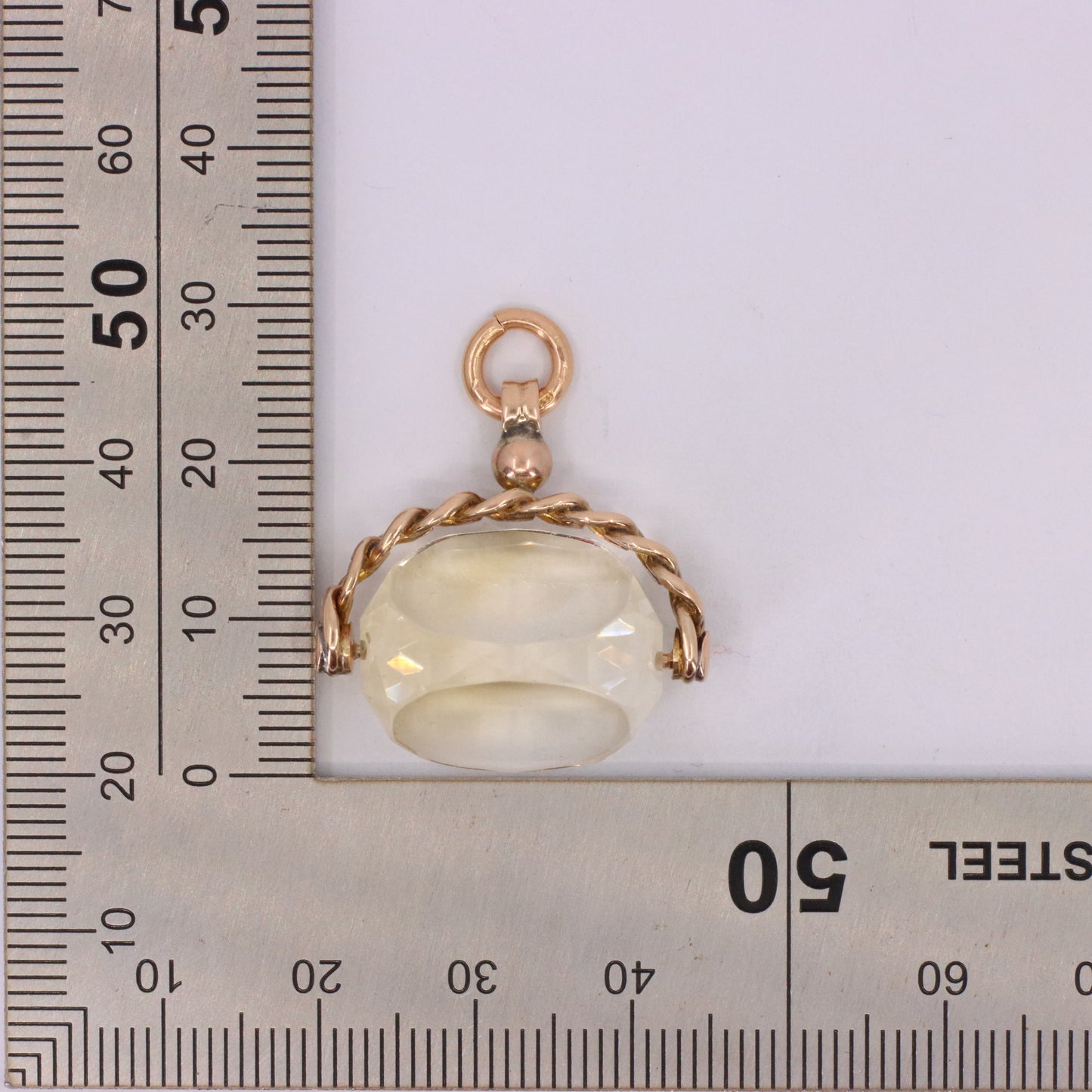 Antique 9ct Hallmarked Yellow Gold Citrine Spinner Pendant Drop Fob Charm Gift