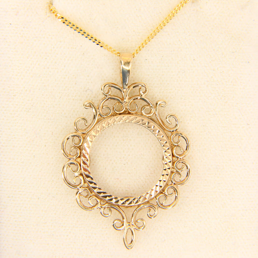 Vintage 9ct Half Sovereign Pendant Necklace, 20 Inch Chain, Solid Yellow Gold