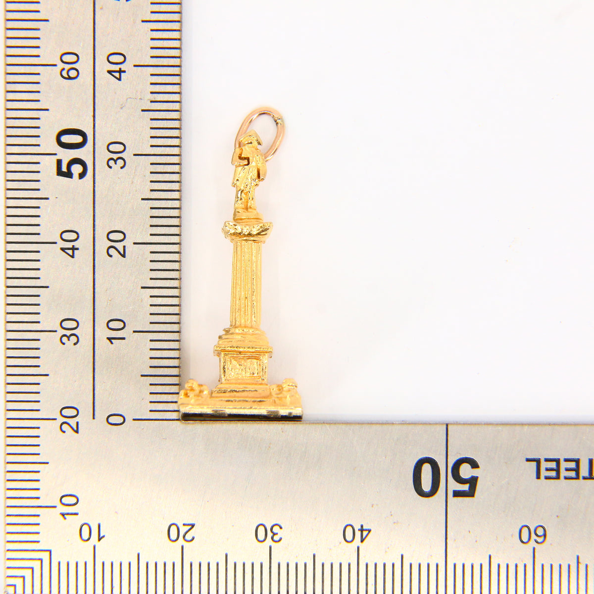 Vintage 9ct Georg Jensen Nelson’s Column Charm – Hallmarked Yellow Gold Pendant
