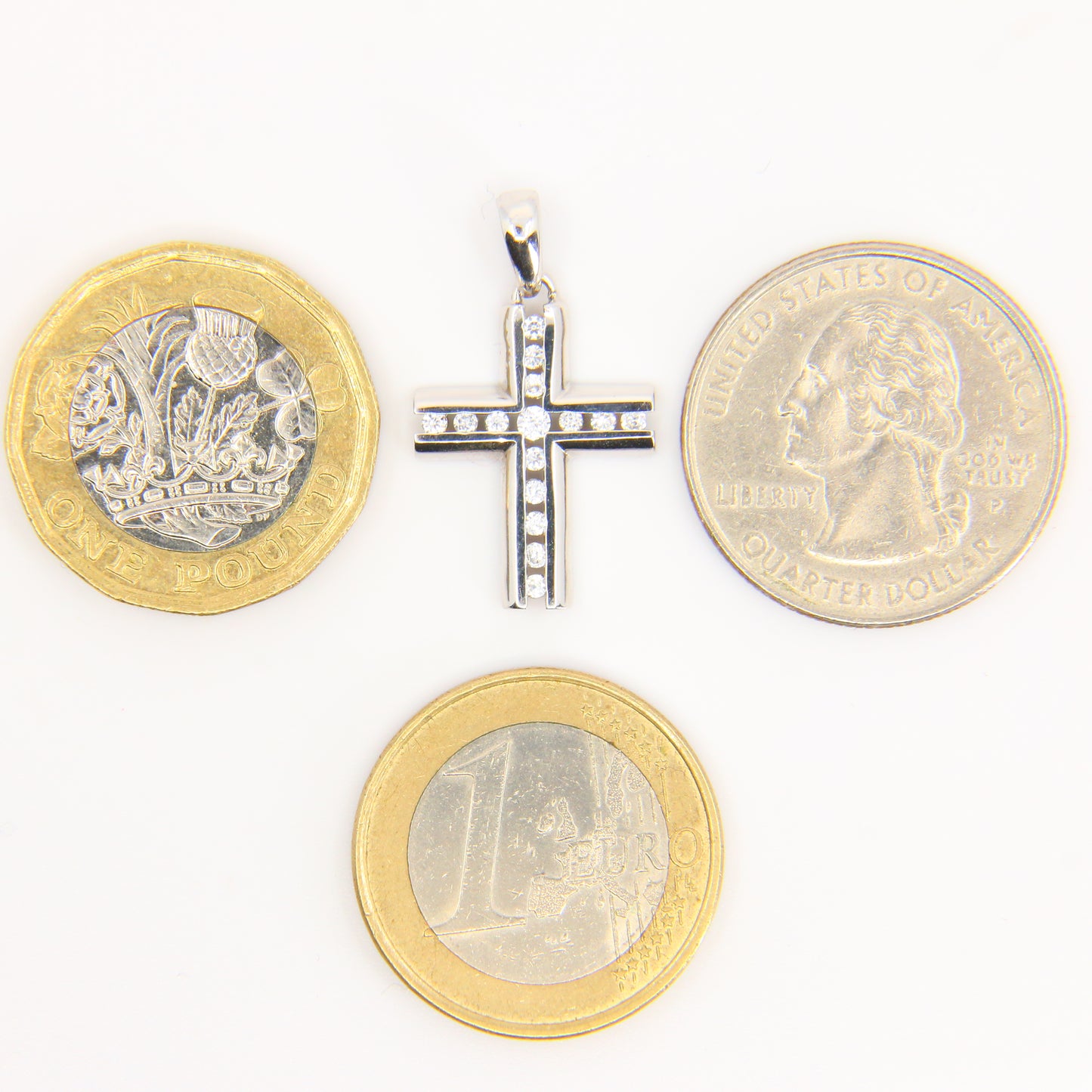 Vintage 9ct Cross Pendant Necklace White Gold Hallmarked Boxed