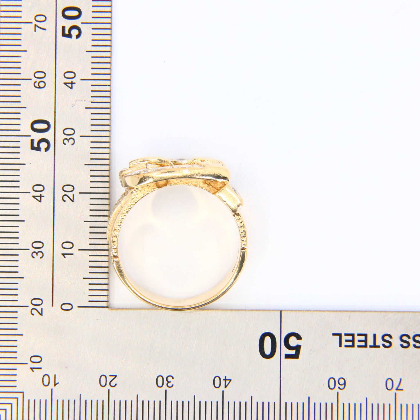 Vintage 9ct Gold Buckle Statement Ring CZ Hallmarked Yellow Gold UK Size X Boxed