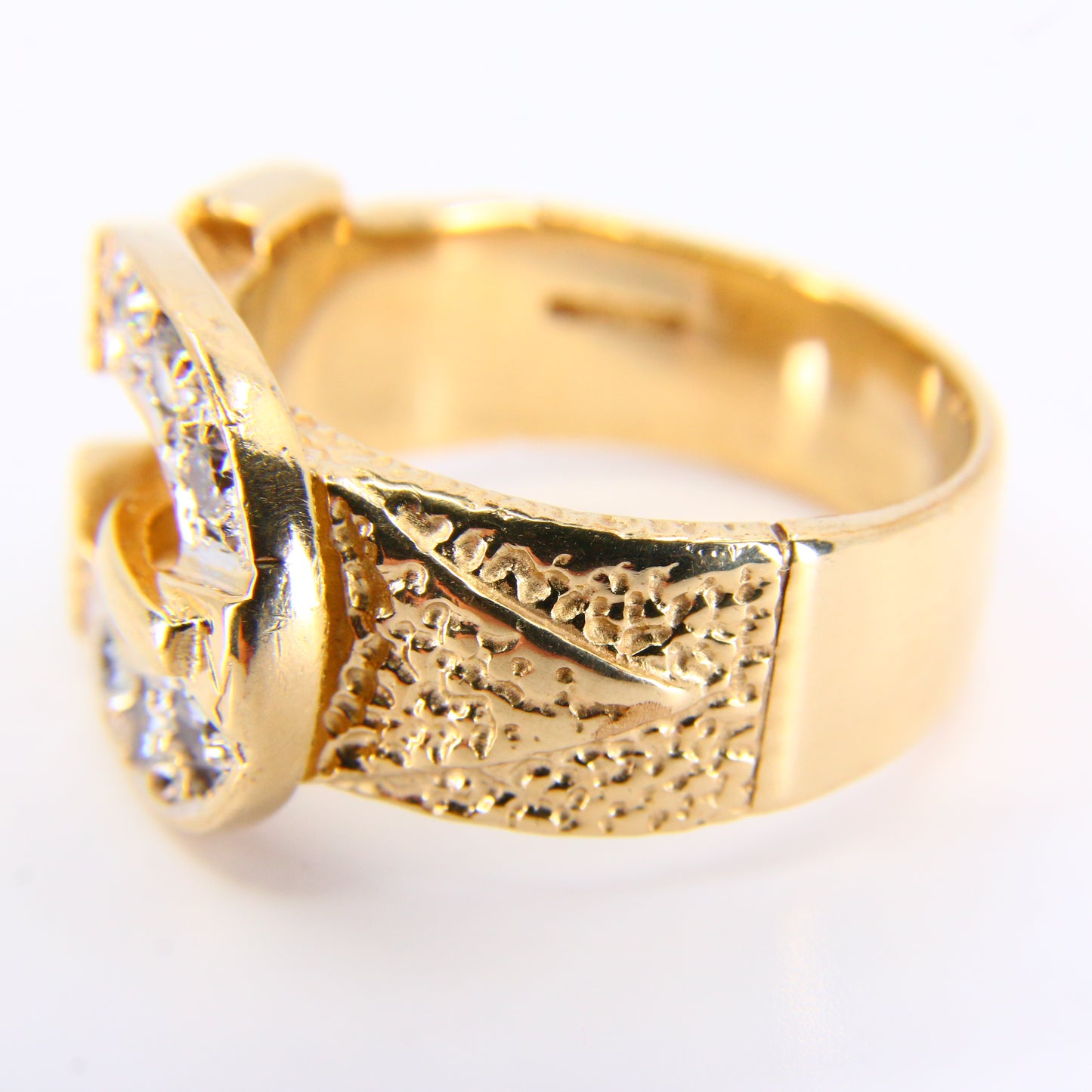 Vintage 9ct Gold Buckle Statement Ring CZ Hallmarked Yellow Gold UK Size X Boxed