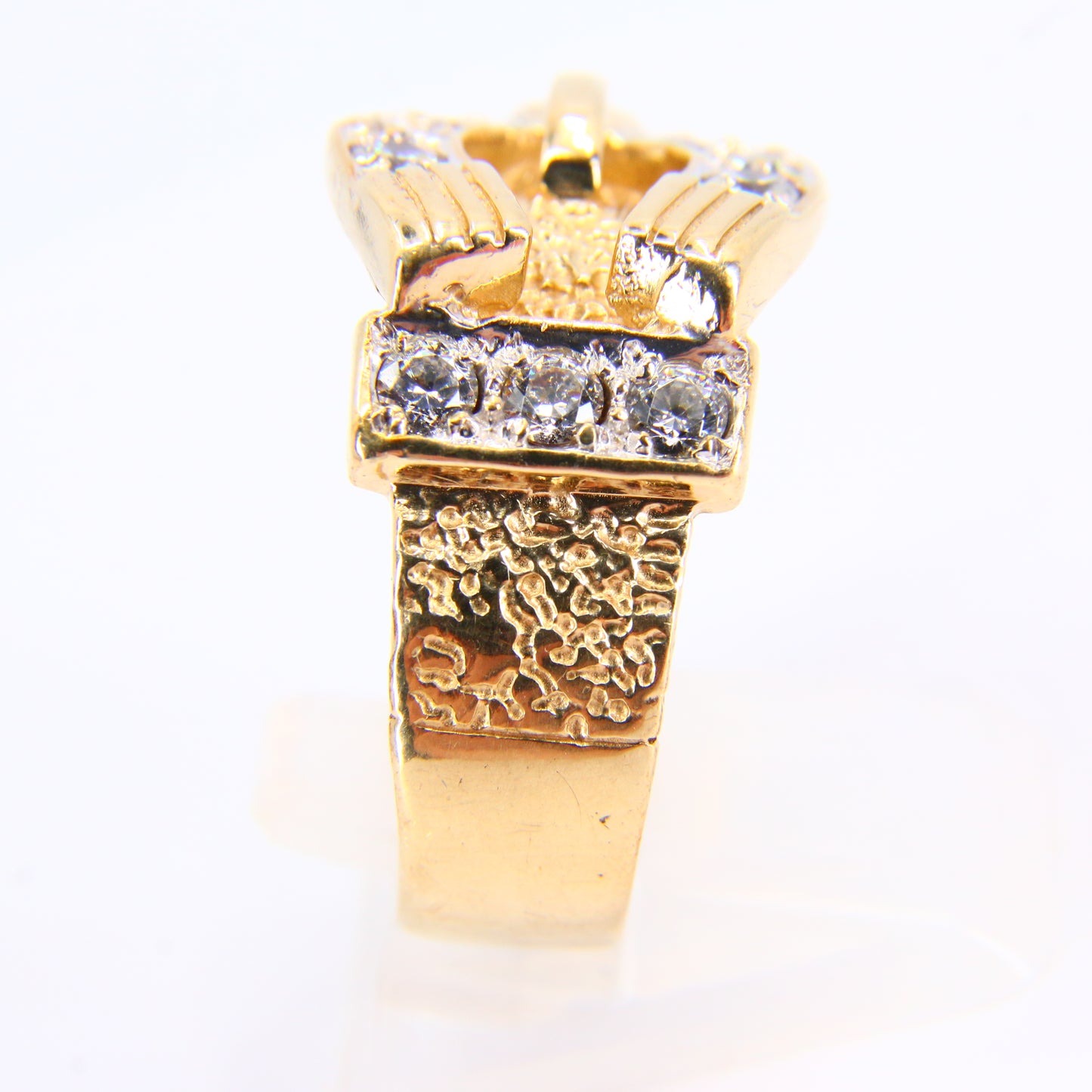 Vintage 9ct Gold Buckle Statement Ring CZ Hallmarked Yellow Gold UK Size X Boxed