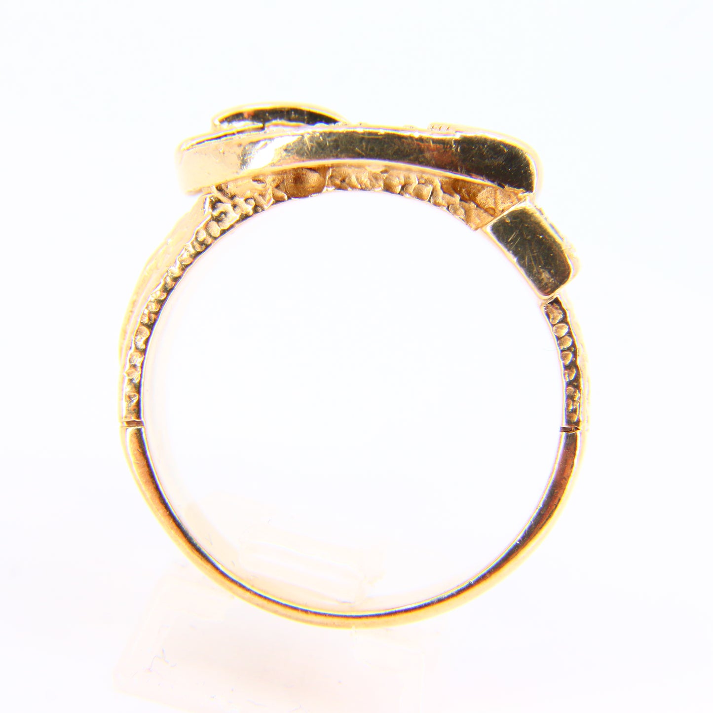 Vintage 9ct Gold Buckle Statement Ring CZ Hallmarked Yellow Gold UK Size X Boxed
