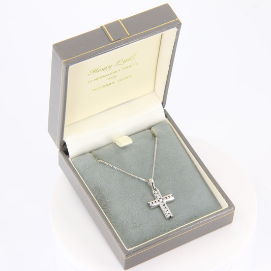 Vintage 9ct Cross Pendant Necklace White Gold Hallmarked Boxed