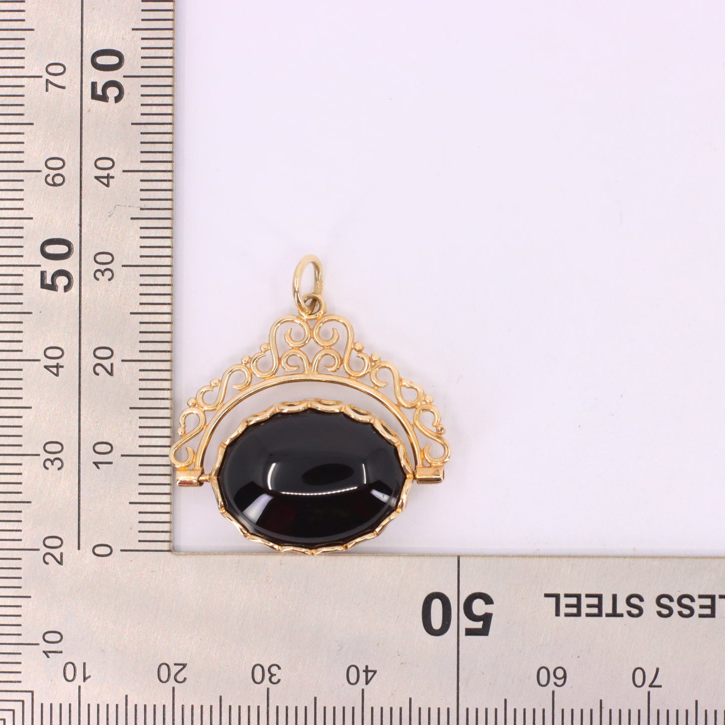 Vintage 9ct Hallmarked Yellow Gold Onyx Tiger Eye Spinner Pendant Fob Charm Gift