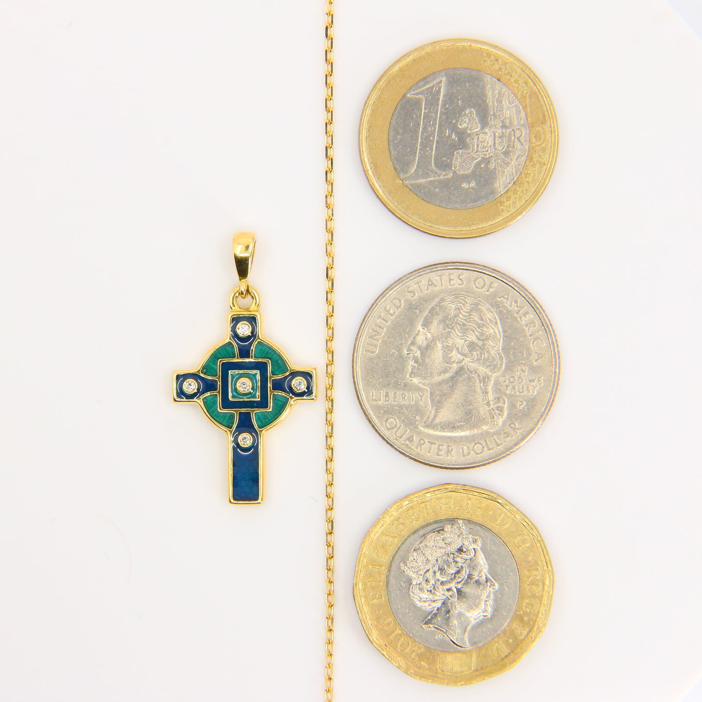 Vintage 18ct Celtic Cross Necklace 18 Carat Gold Hallmarked Enamel Pendant Boxed