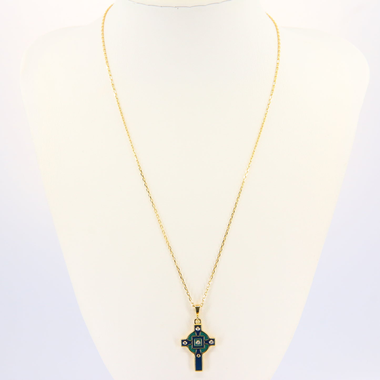 Vintage 18ct Celtic Cross Necklace 18 Carat Gold Hallmarked Enamel Pendant Boxed