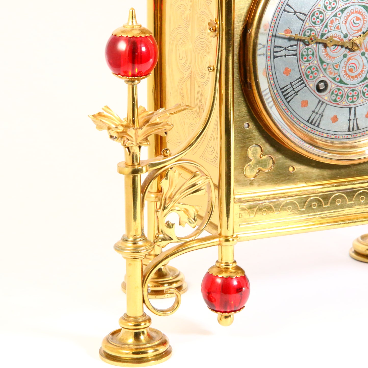 Antique Gothic Revival Gilt Brass Scottish Mantel Clock Circa 1870 By Bruce J. Talbert