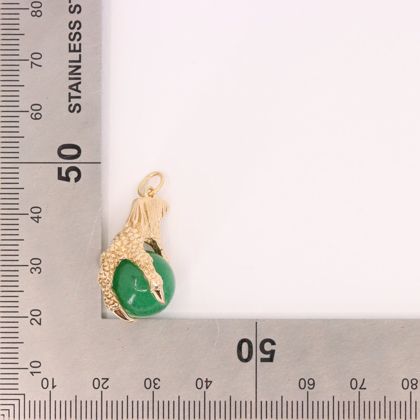 Vintage 9ct Hallmarked Gold Large Jade Claw Pendant Talisman Luck Charm Gift
