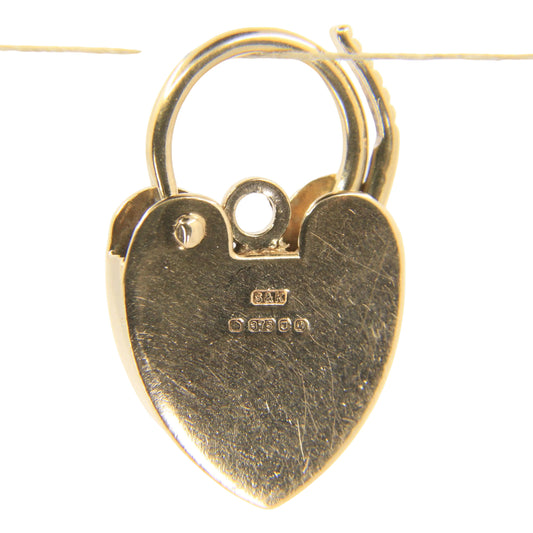 Vintage 9ct Yellow Gold Hallmarked Engraved Heart Padlock Charm Pendant Gift