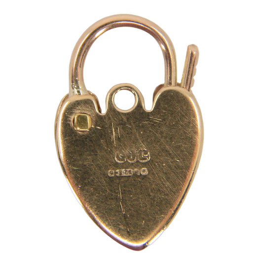 Vintage 9ct Yellow Gold Jensen Floral Engraved Hallmarked Heart Padlock Charm