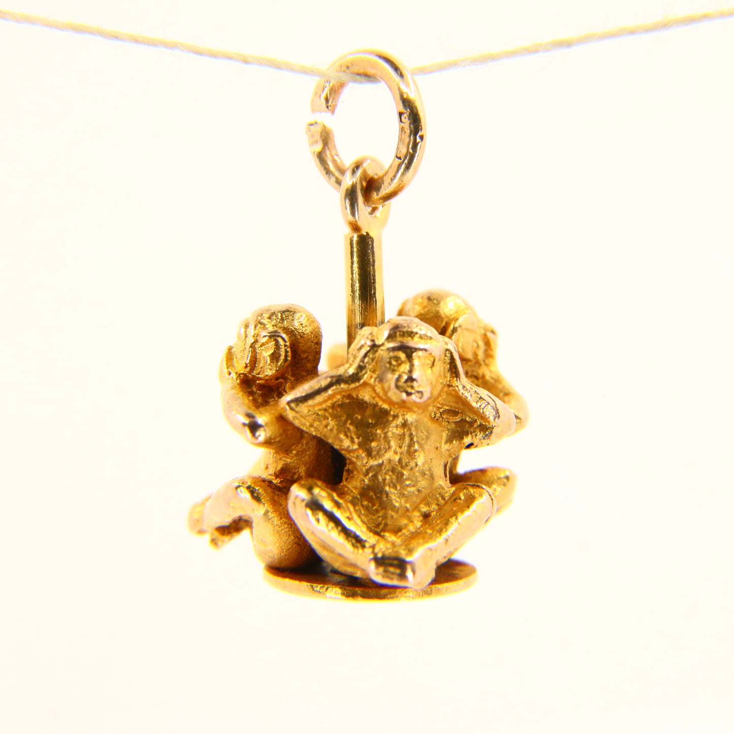 Vintage 9ct Gold Wise Monkeys Charm – Solid Hallmarked Pendant Gift