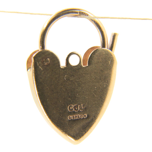 Vintage 9ct Jensen Yellow Gold Hallmarked Heart Padlock Charm Floral Engravement