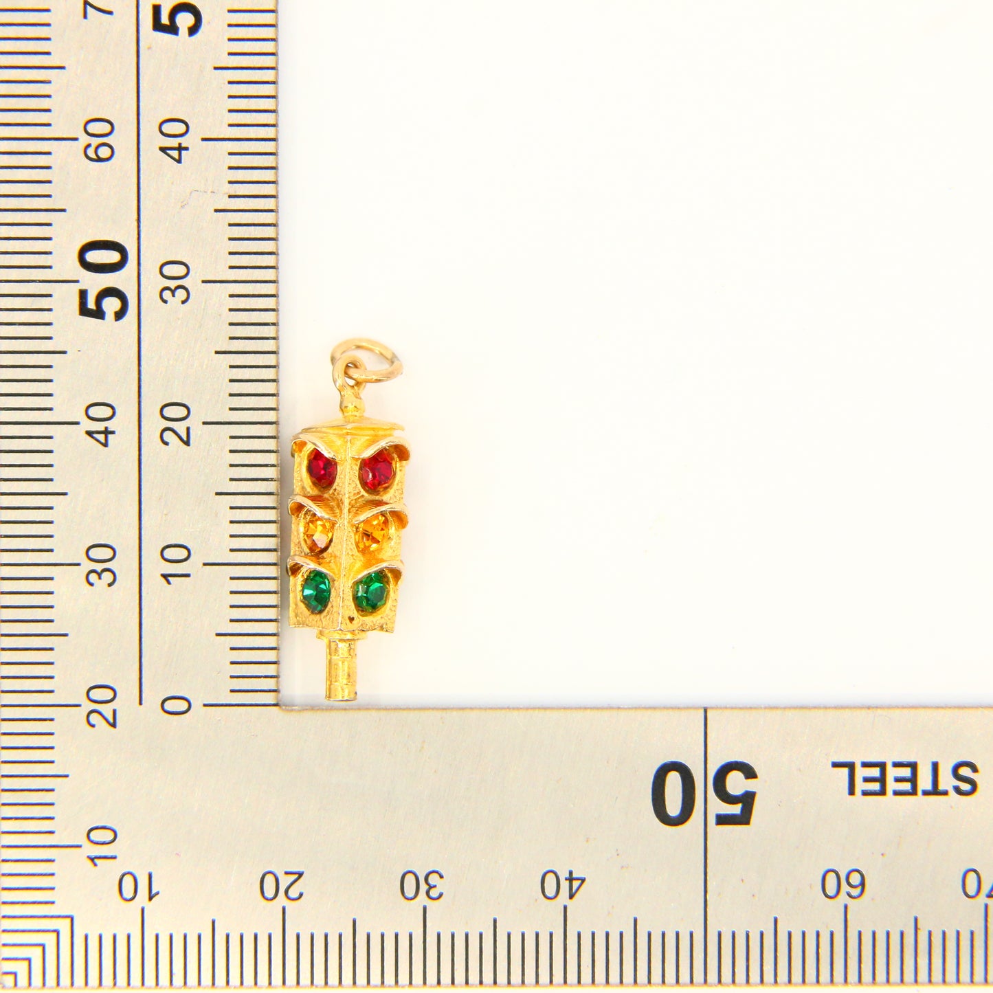 Vintage 9ct Gold Traffic Light Charm – Crossroad Pendant, Hallmarked Yellow Gold