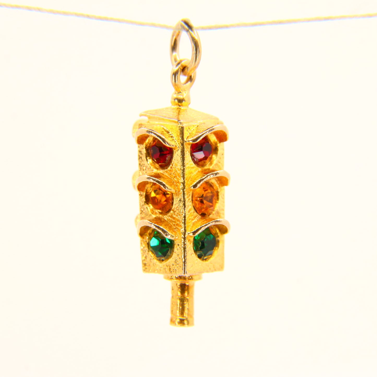 Vintage 9ct Gold Traffic Light Charm – Crossroad Pendant, Hallmarked Yellow Gold