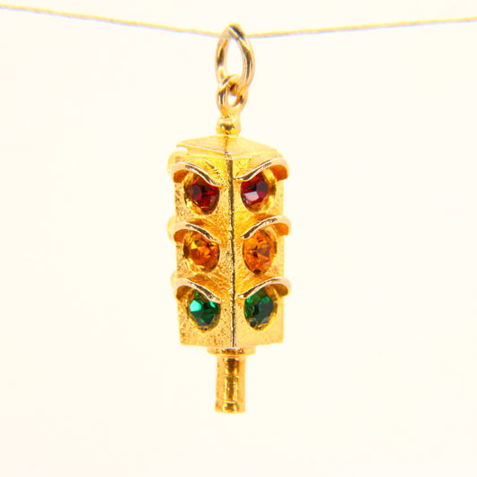 Vintage 9ct Gold Traffic Light Charm – Crossroad Pendant, Hallmarked Yellow Gold