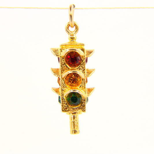 Vintage 9ct Gold Traffic Light Charm – Crossroad Pendant, Hallmarked Yellow Gold