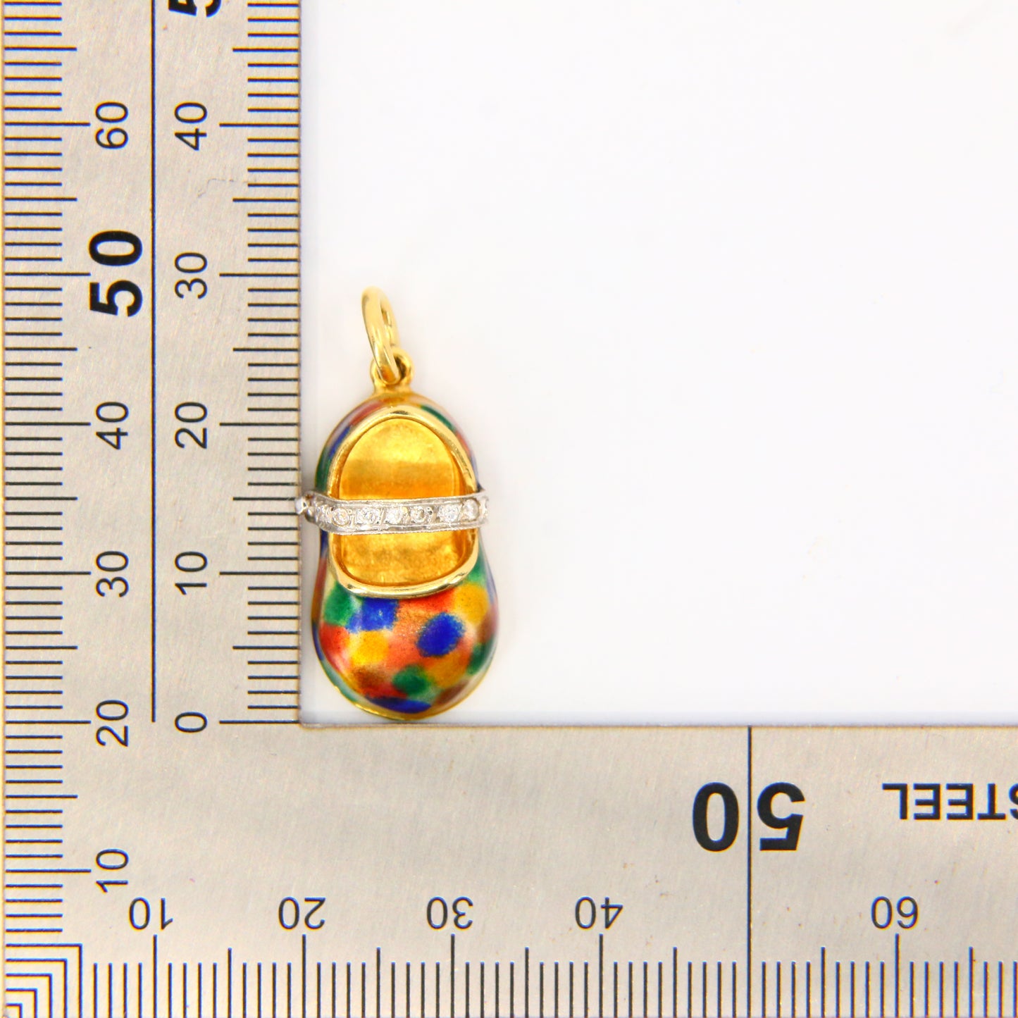 Vintage 18K Gold Baby Shoe Pendant – Diamond & Enamel Charm Gift