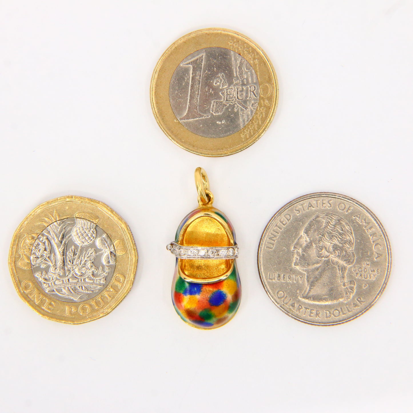 Vintage 18K Gold Baby Shoe Pendant – Diamond & Enamel Charm Gift