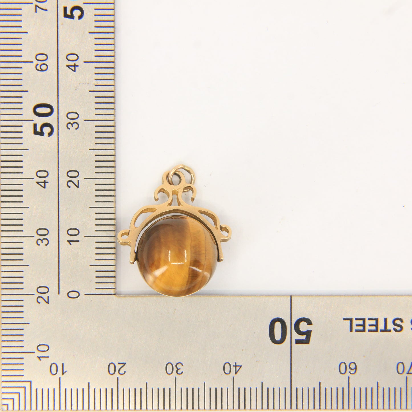 Vintage 9ct Hallmarked Gold Tiger’s Eye Spinner Charm Pendant Yellow Gold