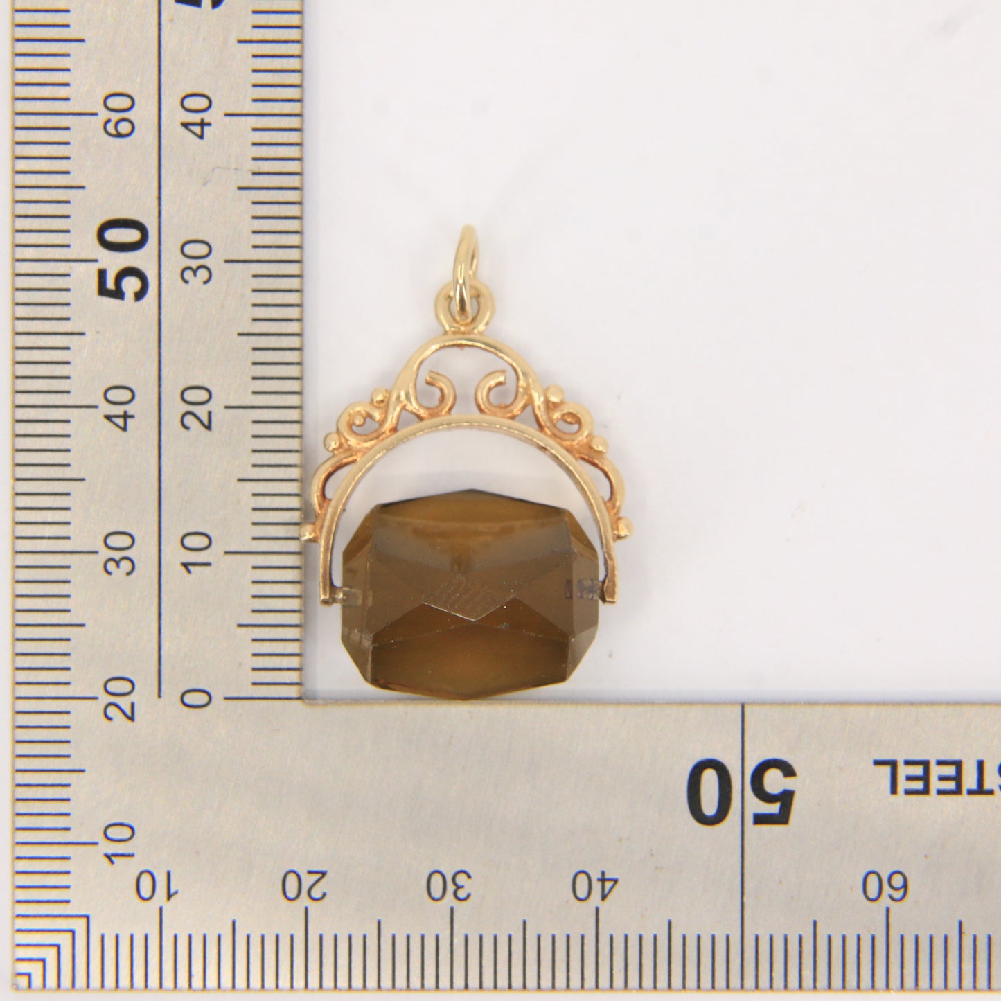 Vintage 9ct Hallmarked Gold Smokey Quartz Spinner Pendant Charm Yellow Gold