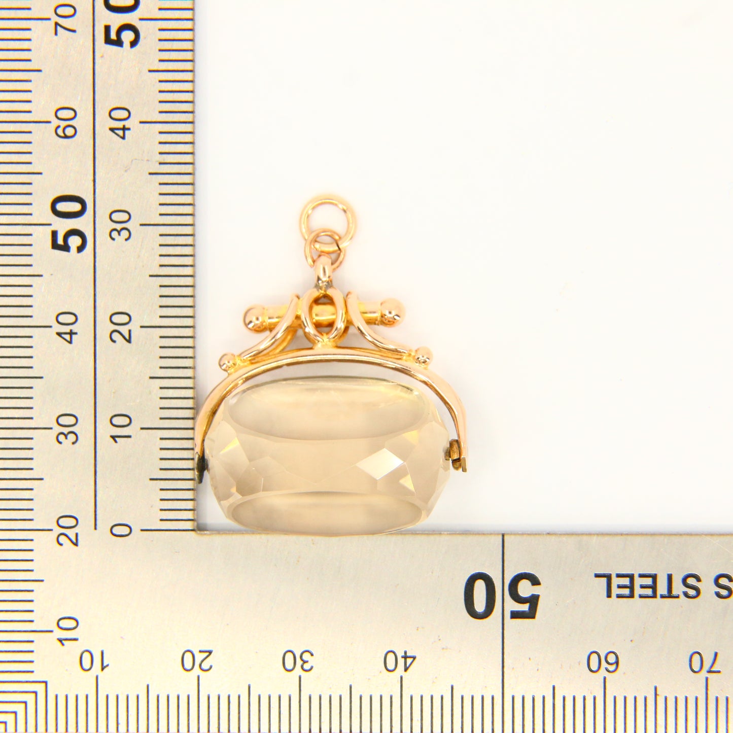 Antique 9ct Citrine Spinner Pendant – Solid Yellow Gold Hallmarked Fob Charm